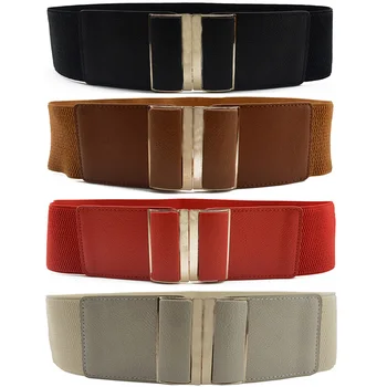 

Women Metal Clasp Buckle Wide Faux Leather Belt Stretch Dress Corset Waistband BLTHG0009
