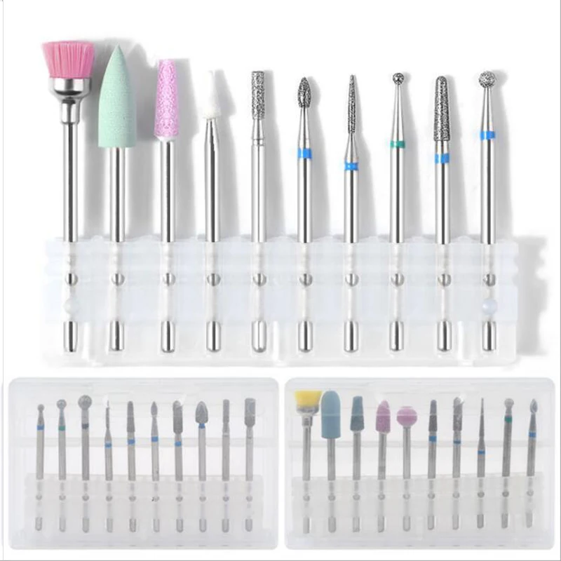 

10pcs/S Rotary Diamond Burr Cutter Nail Drill Sets Stainless Steel Milling Manicure for Electric Nail Art Machine Bit