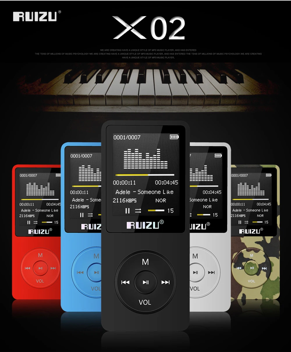 Original RUIZU X02 English Version MP3 Player 4GB 8GB 16GB Music Player With FM Radio Video E-book Portable MP3 Support TF Card