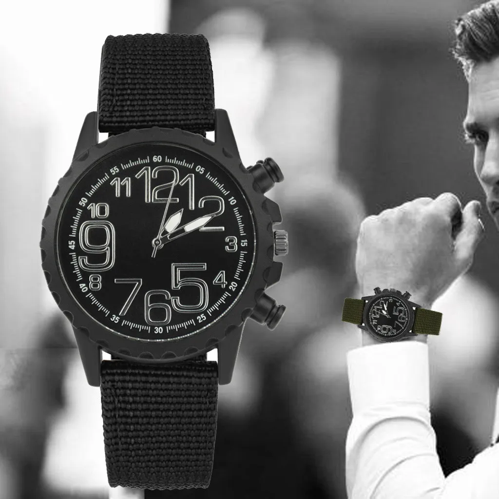 New Men Watch Retro Design Nylon Band Alloy Quartz Wrist Watch