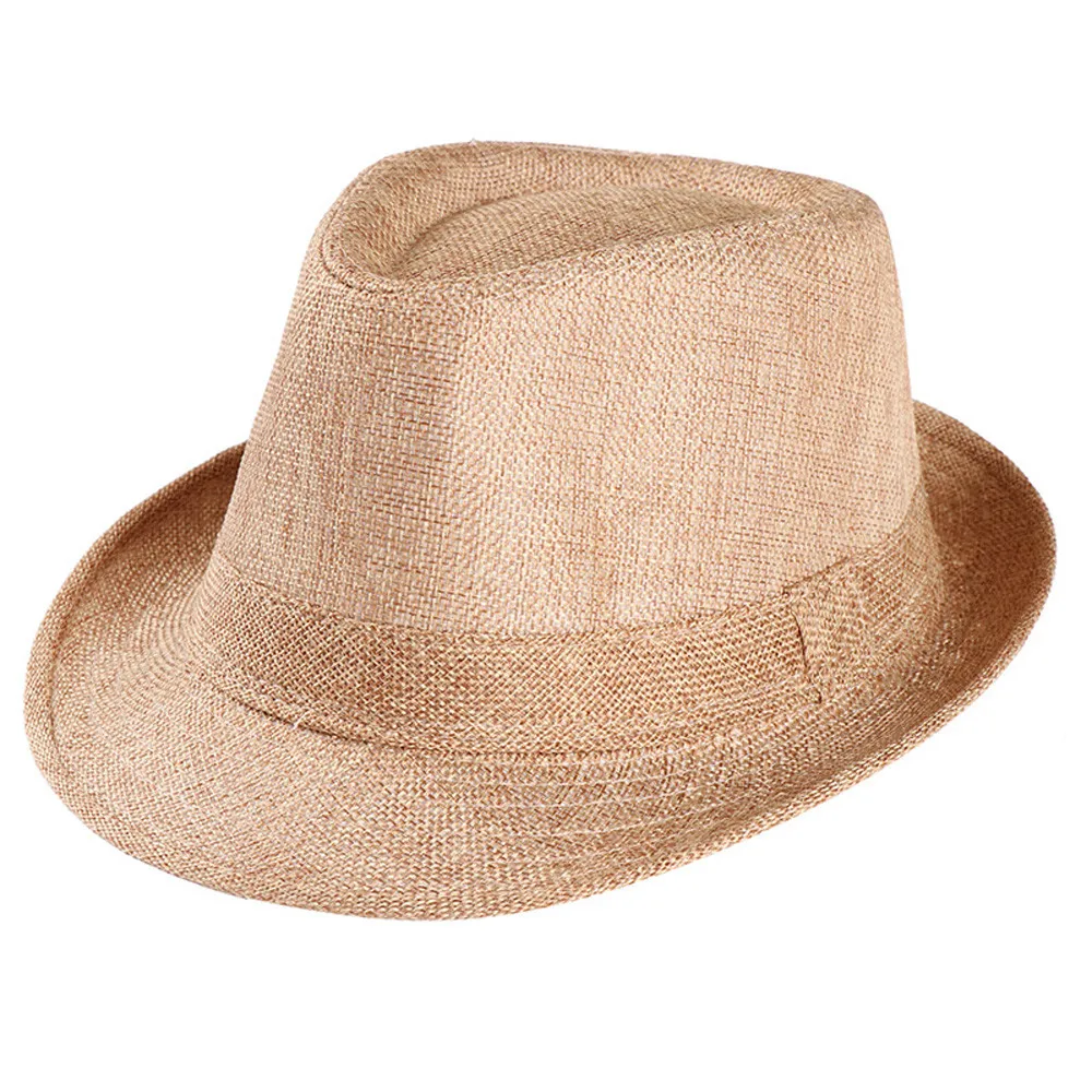 1pc unisex Men Women grass Fedora Wide Brim Straw Cap Unisex Panama Summer Beach Sun Hat,capes for men Casual cap - Цвет: Khaki