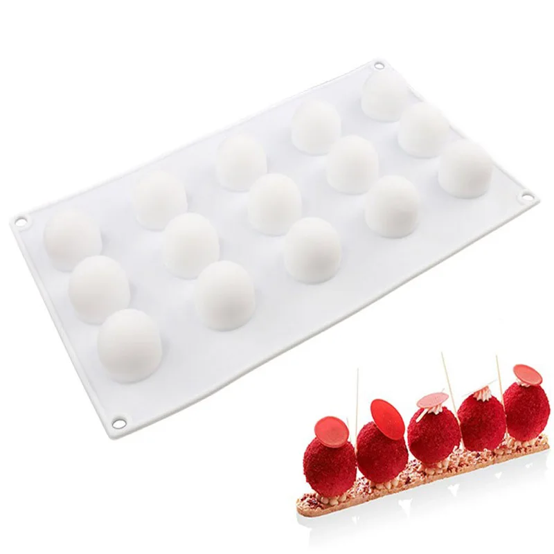 

3D Silicone15 Cavities Round Ball Shaped Cake Mold Baking Moulds Molds Mini Truffle for Dessert Muffin Brownie Pudding Fondant