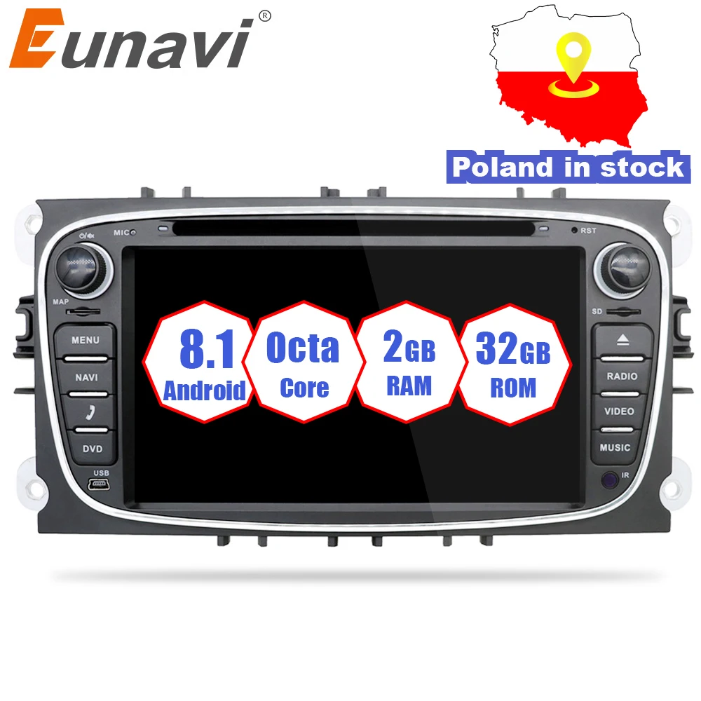 

Eunavi 2 din 7 inch Android 8.1 Octa Core Car DVD GPS Player Navi for Ford Focus Mondeo Galaxy Audio Radio Stereo Head Unit