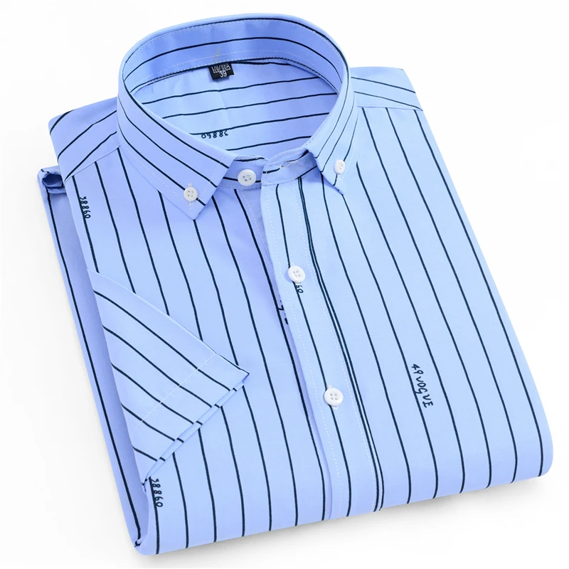 Shirt Summer Men's Vertical Short Sleeve Shirt Men's Fashion Print Striped Shirt Thin Men's Cotton Comfortable Casual Shirt