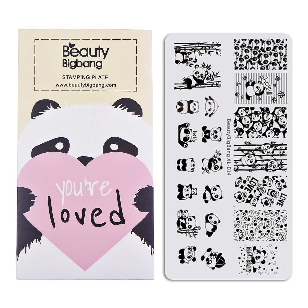 Пластины для стемпинга ногтей BeautyBigBang 6*12 см, пластины для дизайна ногтей с милым рисунком панды, прямоугольные штампы для маникюрных аксессуаров BBB XL-014