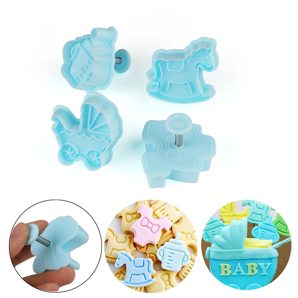 

4Pcs/Set New Popular Plastic Baby Products Plunger Fondant Cake Mold Biscuit Cookie Cutter Pastry Sugarcraft Cupcake Baking Tool