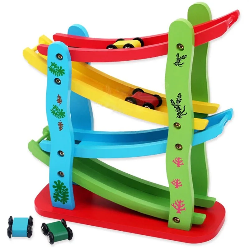 

Wooden Four Layers Track Gliding Miniature Speeding Car Track Mini Cars Children Educational Wooden Toy