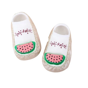 

Newborn Boys Girls Sock Style Anti-Slip Soft PU Leather Cotton First Walker Watermelon Strawberry Pear MoccasinsXb