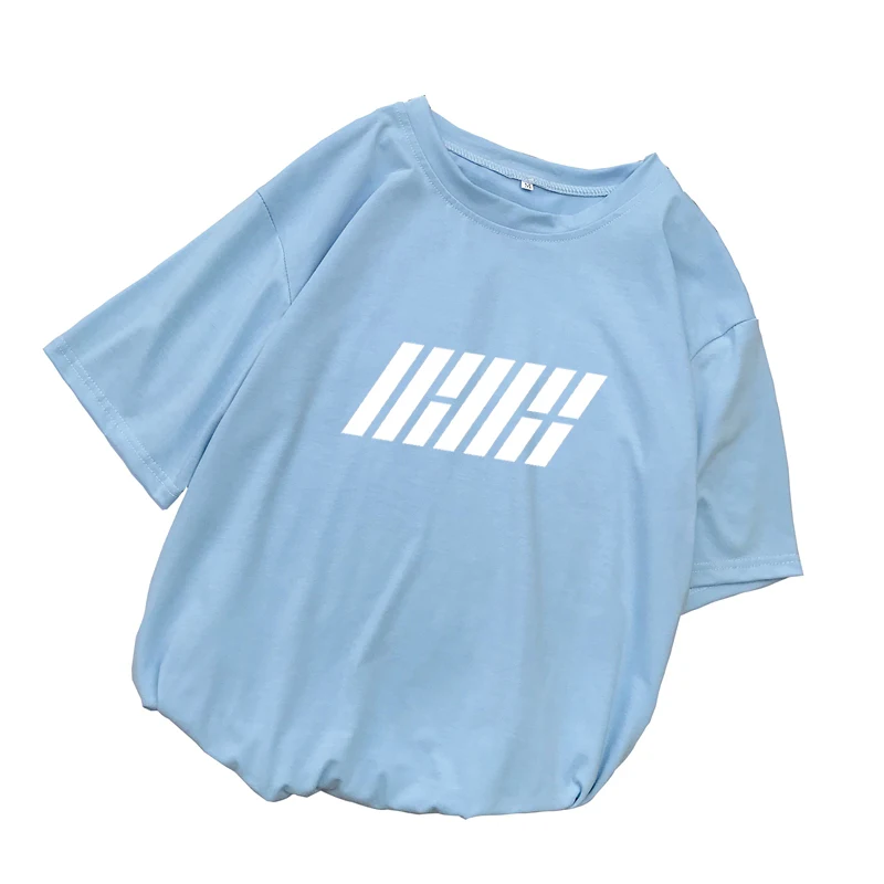 Kpop футболка женская летняя Корейская Футболка с принтом букв IKON Femme Harajuku повседневные свободные топы размера плюс уличная одежда Camiseta Mujer