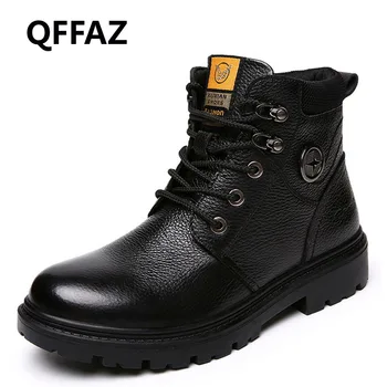 

QFFAZ Fashion Men Boots Warm Autumn Winter Leather Men Men's Waterproof Boots Male Brand Ankle Boots Lace Up men's work boots