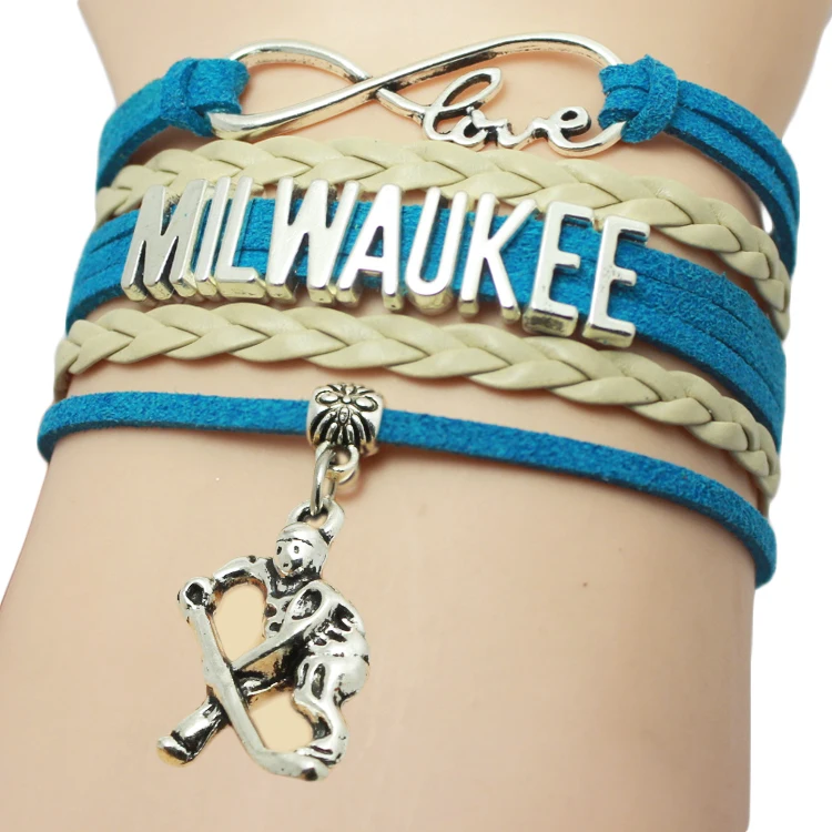 Infinity Love MLB Milwaukee Charm Bracelets Braid Leather Rope