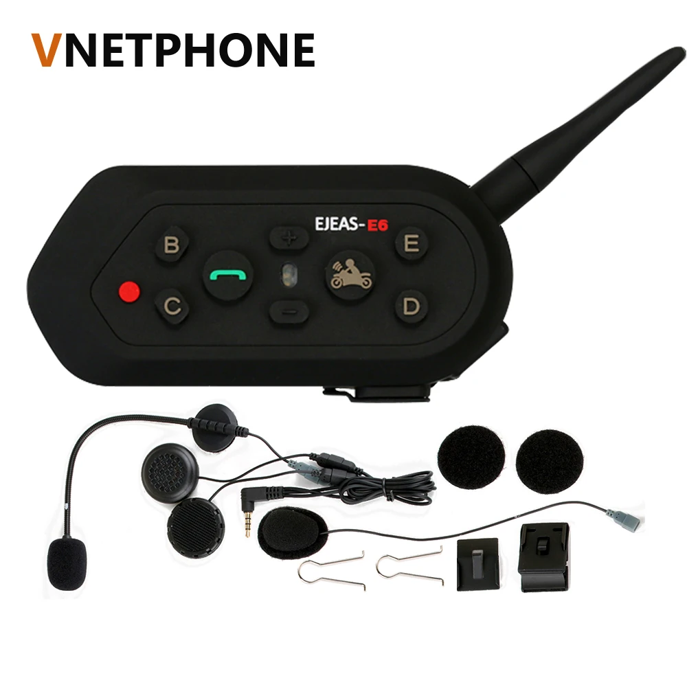 

E6 Bluetooth 3.0 Motorcycle Intercom 6 Riders Full Duplex 1200M Communication Helmet Interphone VOX Headset BT Intercom
