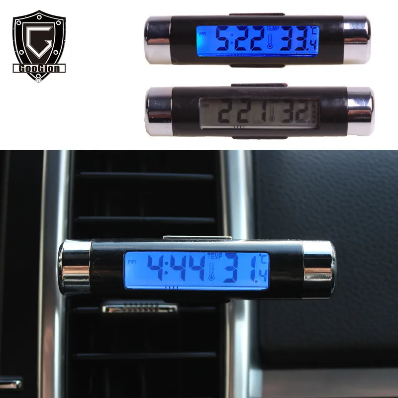 

GOOGION 2in1 Car Auto LCD Clip-on Digital Temperature Thermometer Clock Calendar Automotive Blue Backlight Clock