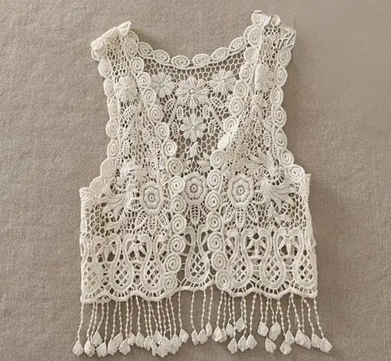 

Children Girls Clothing T-shirt Tops Vest Tassel Waistcoat Girls Clothing Toddler Girls Crochet Lace Hollow Vest Flower White