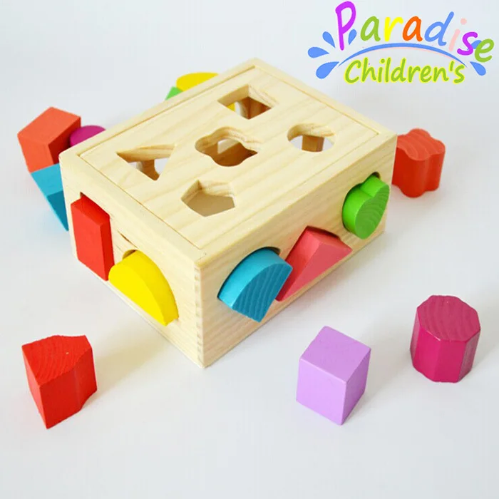 15 Hole colorful  three-dimensional shape of the paired blocks wooden toy box children