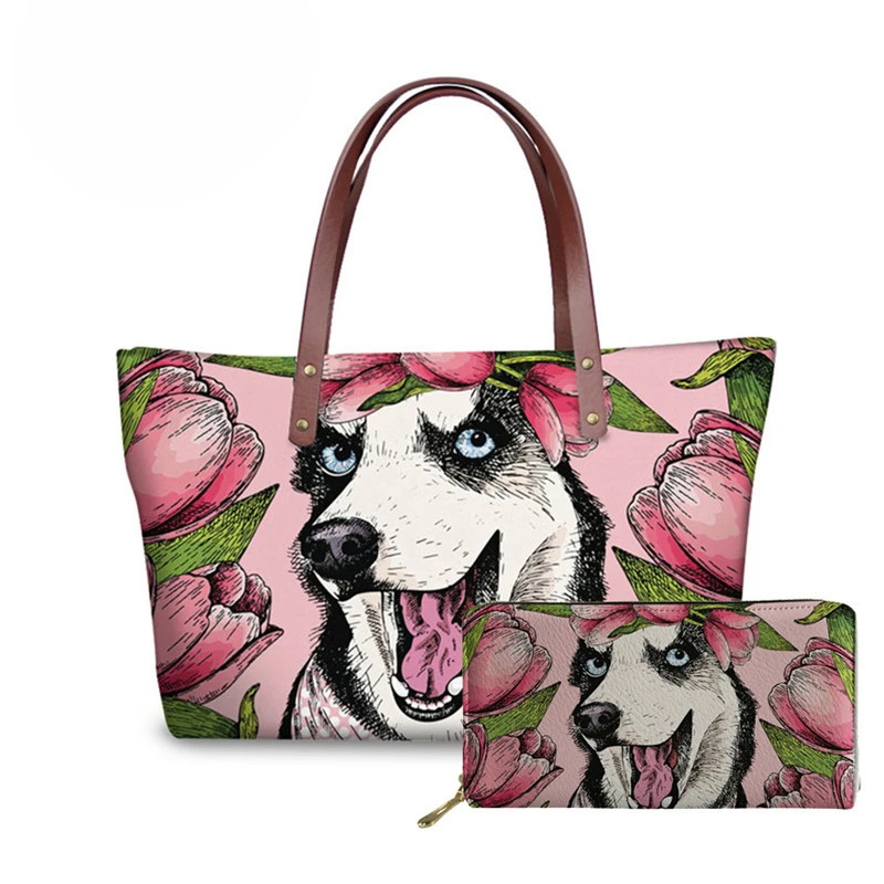 

NOISYDESIGNS Funny Husky Dogs Pattern Leather Purses and Handbags Large Capacity Top-handle Bags for Women Designer Shoulder Bag