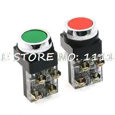 

6A/250VAC Green Red DPST Momentary Push Button Switch 4 Screw Terminals