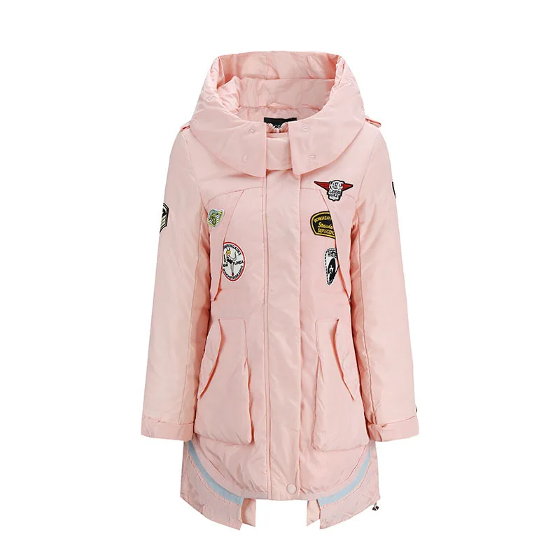 Longues New Hiver rose Capuchon army Zippées Manches À 2018 Occasionnel Le Veste Chaud Manteau Épaulette Bas rouge Poches Green Avec Femmes Épais Vers Noir 5EqB7