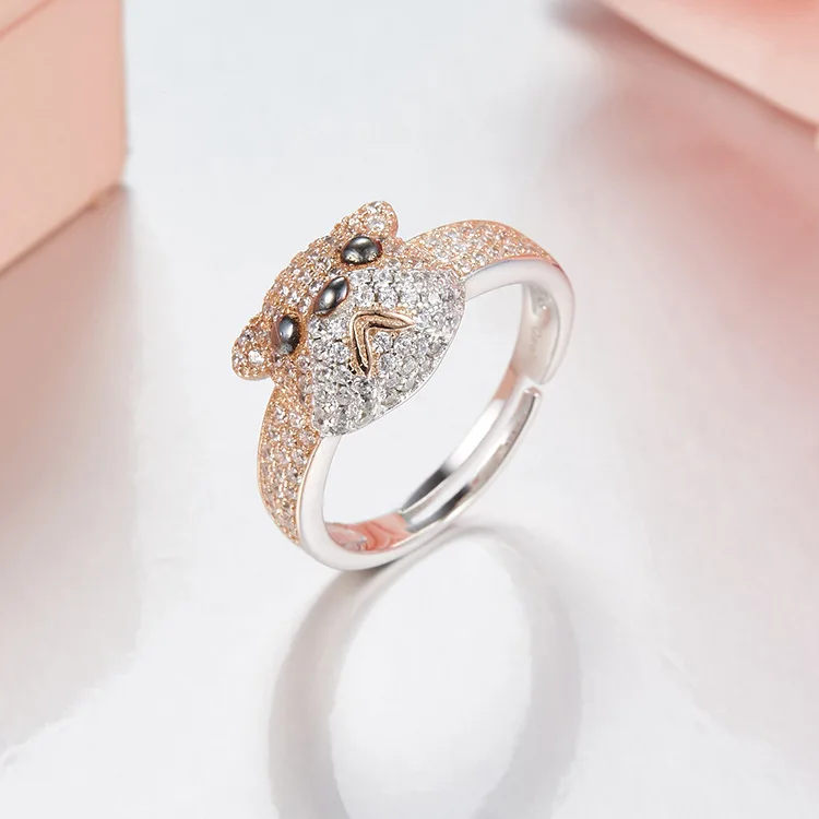 Famous Zircons Cute Puppy Open Rings anel feminino 925 sterling silver Adjustable Dog font b pet