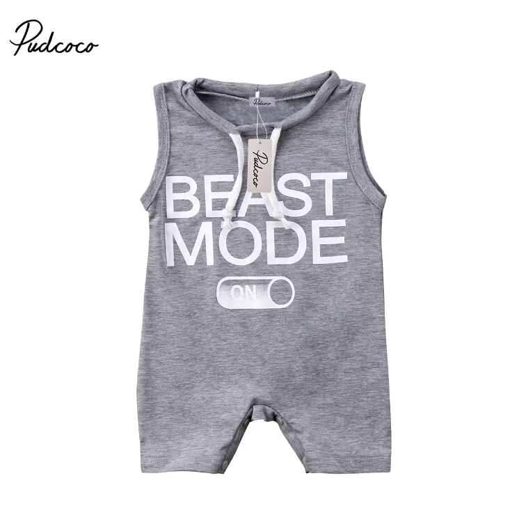 

Cotton Kids Baby Boy Sleeveless Drawstring Rompers Letters Loose Jumpsuit Outfits Clothes Summer Grey