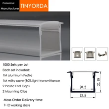 Tinyorda 1000 шт.(длина 1 м) светодиодный профиль Alu светодиодный профиль канала для 20 мм Светодиодные полосы света 1 м светодиодный профиль Alu профильный кабельный канал