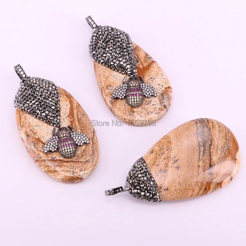 Мода 3 шт. естественный Рисунок камня Freeform плиты Micro Pave CZ пчела металла насекомых