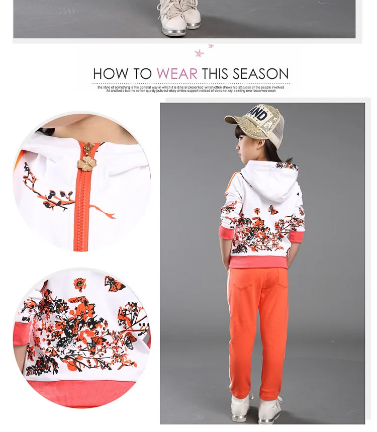 Clothing Set Girls Clothes Jacket Floral Zipper Kids Hoodies Pants Kids Tracksuit For Girls Clothing Sets Sport Suit New