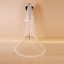 Новые Реальные изображения высокого качества элегантный запас белый/слоновой кости 2 T кружева края собора свадебная вуаль с расческой