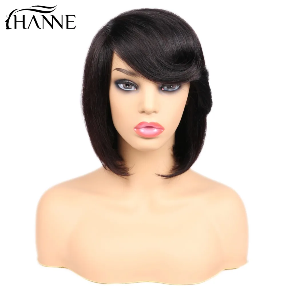 Волосы hanne короткие натуральные черные парики для женщин с косой челкой прямые парики 10 '' подарки быстрая
