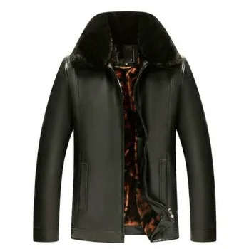 

Mens Faux Leather Fur Lined Warm Winter Casual Coat Jacket Zipper Plus Sz S50