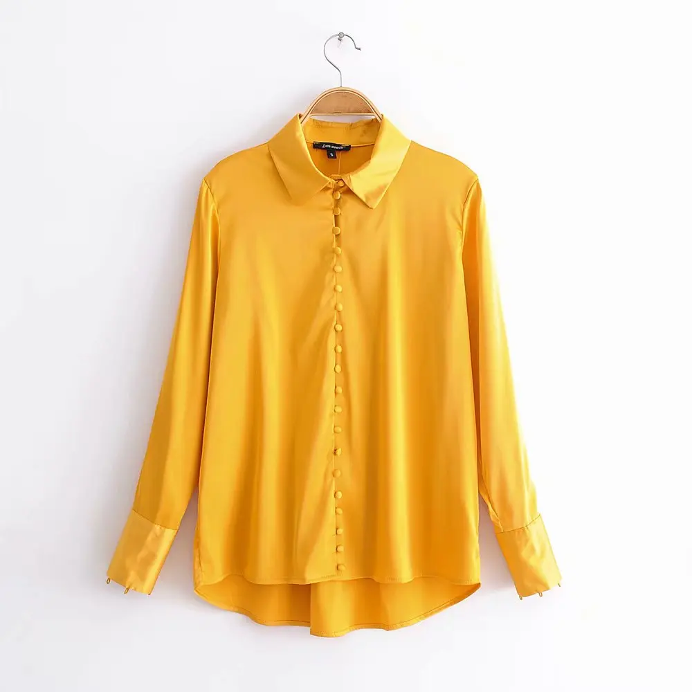 Женская винтажная Сексуальная Повседневная желтая блузка с длинным рукавом и пряжкой, Женская Ретро Осенняя деловая блуза, шикарные топы LS2737 - Цвет: as pic LS2737