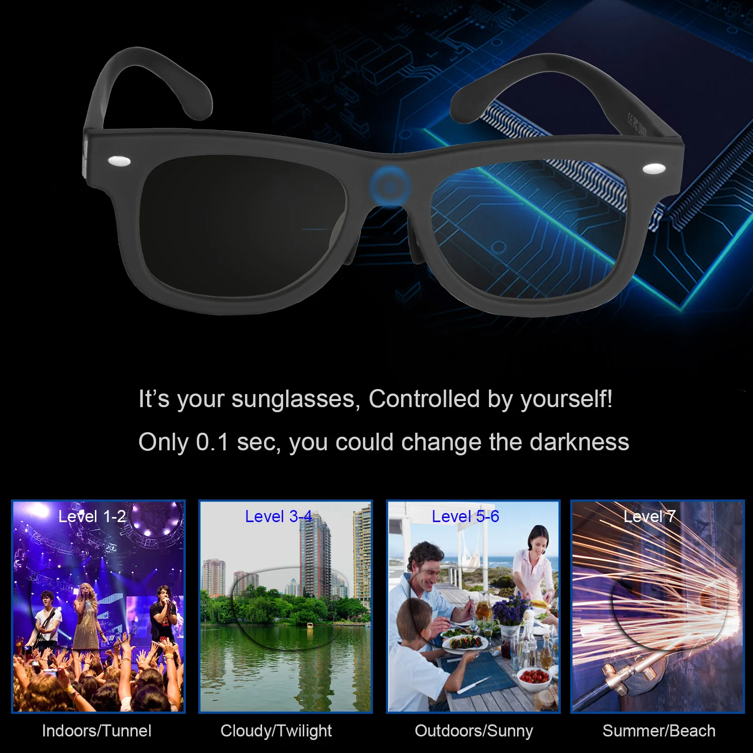  LCD Dimming Sunglasses  Original Designed Sunglasses LCD Polarized Lenses Electronic Adjustable Dar