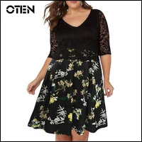 OTEN-Large-big-size-Dress-3XL-9XL-Women-half-sleeve-V-Neck-Sexy-Lace-Floral-Printed