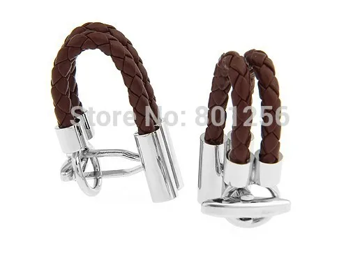 Elegant Brown PU Leather String Brass Cufflinks – Unique Designer Style