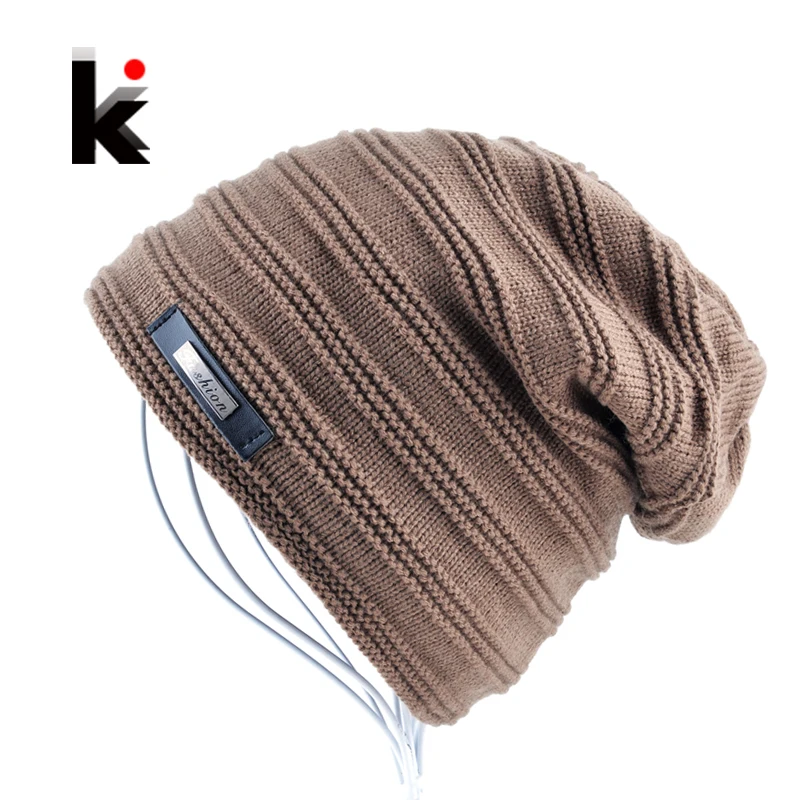 

Winter beanie unisex mens Skullies hat stripe cap knitted hat bonnet plus velvet caps for women beanies gorros