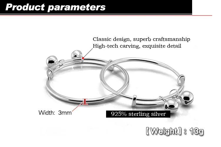 Модное простое детское ювелирное изделие из стерлингового серебра 925 пробы, регулируемый размер, детский браслет, милый браслет колокольчик, подарок для ребенка