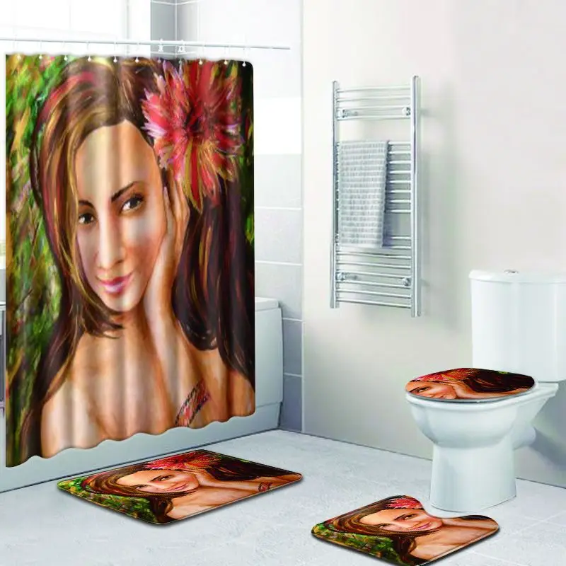 

Sexy African Girl Bathroom Curtain Waterproof Fabric African Women Shower Curtain and Carpet Set for Bathroom Decoration