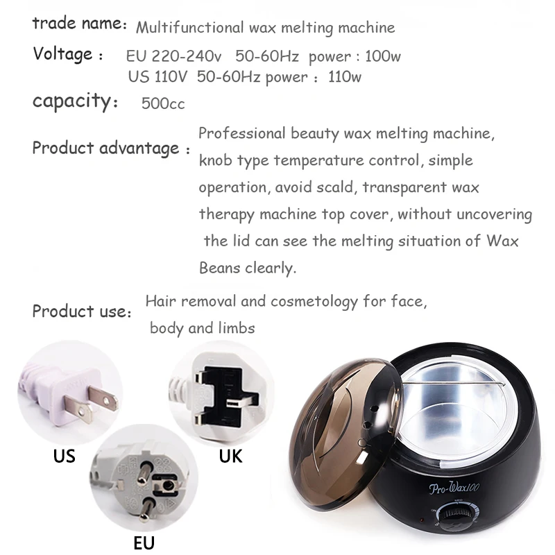 Hair Removal Electric Wax Warmer Machine & Hair Removal Machine Heater with Beans Papers Applicator Sticks Waxing Kit Set