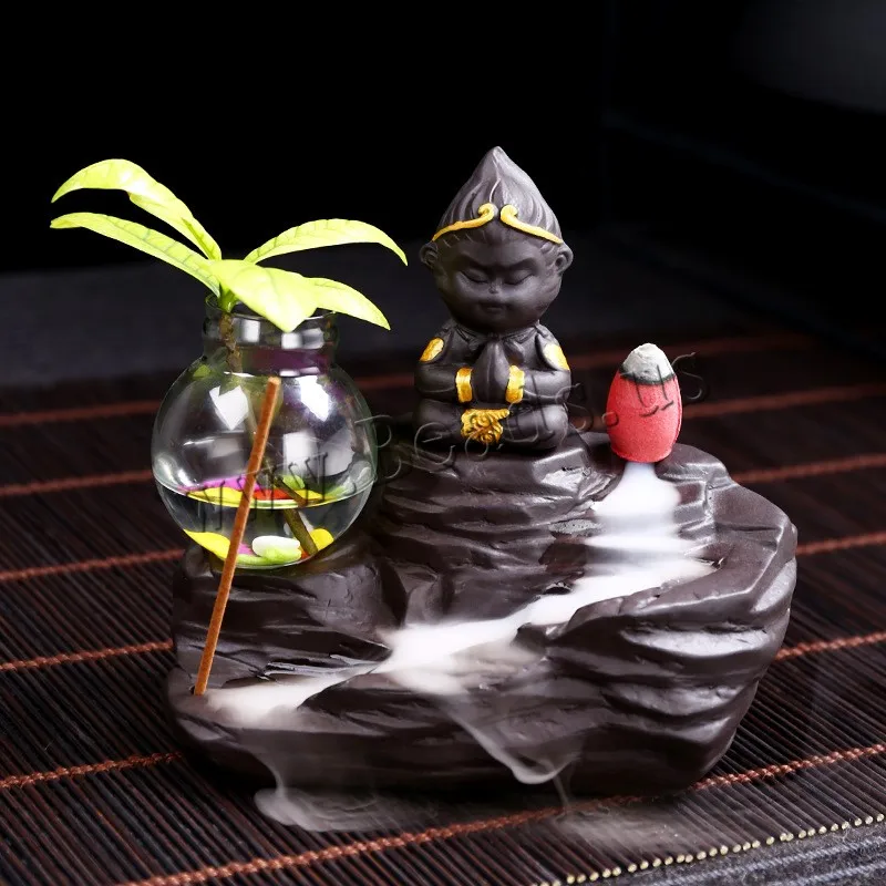 

Backflow Incense Burner Cute Monkey King Censer Smoke Waterfall With Vase Ceramic Incense Holder Decor Home Aromatherapy Censer