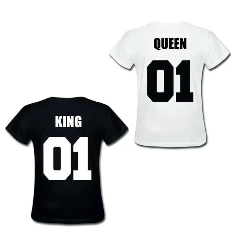 

2019 Cool Pop Full Size Couple T-shirt Street Cotton Punk King & Queen Black White Clothing for Men & Women