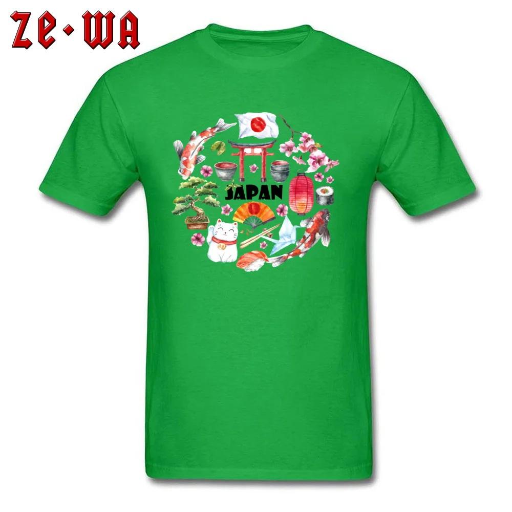 japan illustration japan travel 100% Cotton Fabric Men's Short Sleeve Tops Tees Casual Summer T Shirt Hip Hop Crewneck Tshirts japan illustration japan travel green