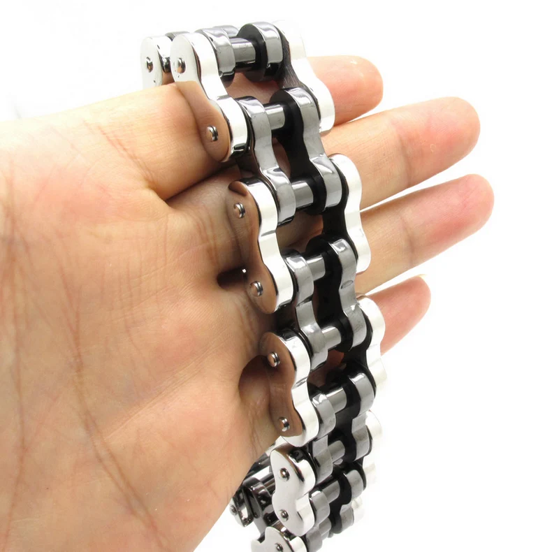 2013 New custom jewelry 22mm Huge Heavy Men's Silver & Black Motorcycle Chain Bracelet Biker