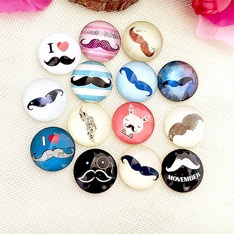 

Free Shipping 14Pcs Mix Moustache Image Round Cabochon 20mm or 25mm Vintage Glass Cabochon Findings