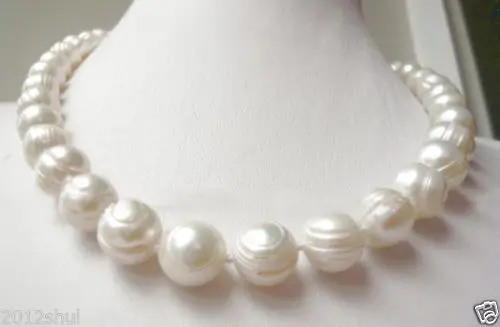 

FREE shipping Genuine Big 12-13mm White Baroque Cultured pearls Necklace 18"