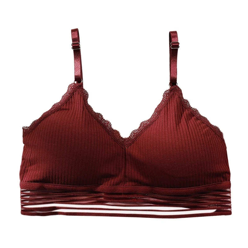 

Fashion Lace Mesh Bra Adjusted-straps Push Up Bra Bralette Lady Deep V Triangle Cup Without Steel Ring Bra Thread Thin One-Piece