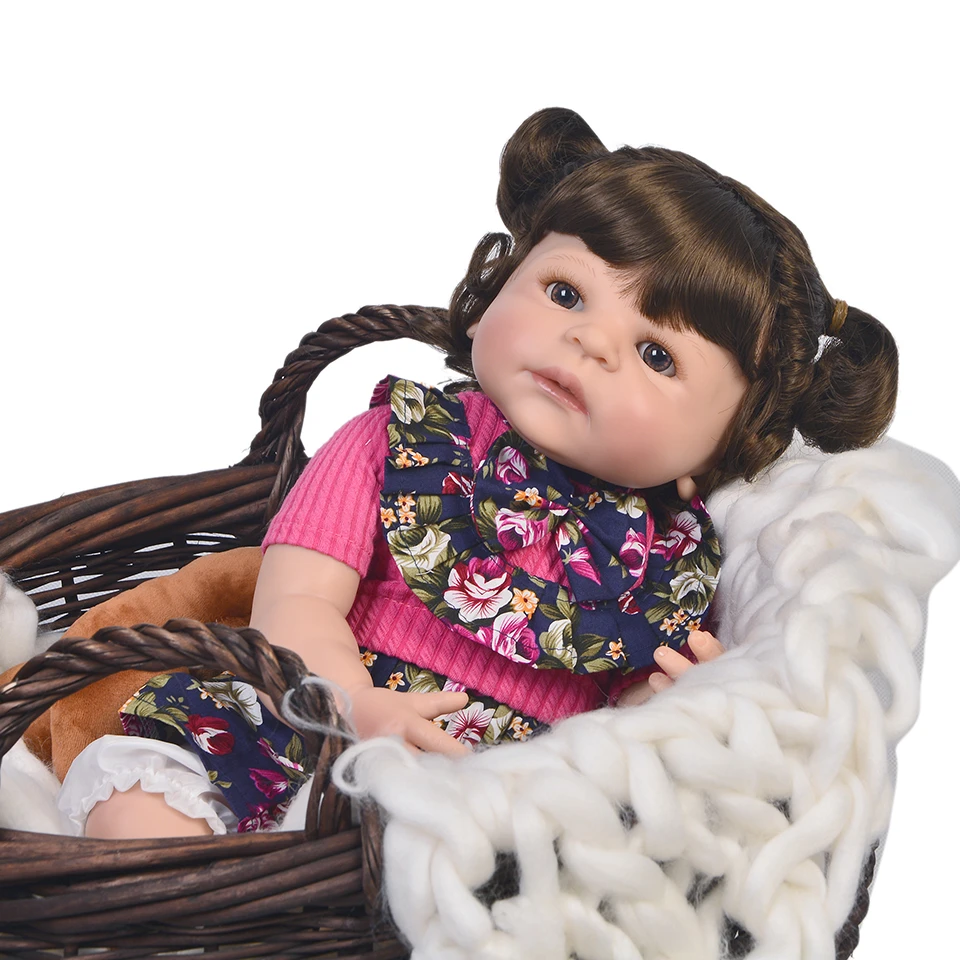 22 дюйма кукла все силиконовый корпус реалистичные куклы новорожденных одежда Платье с розой модные жив Reborn Baby Doll для девочек подарок на день рождения