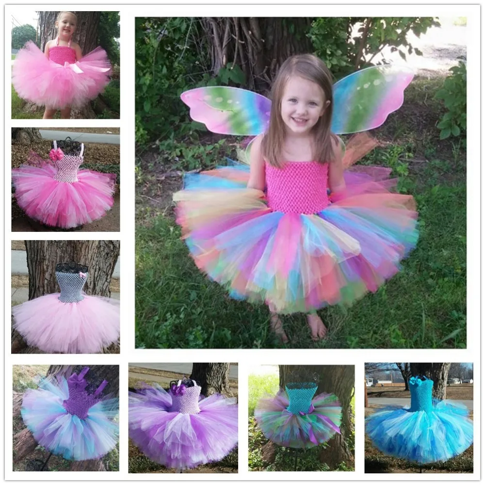 Цветное платье для девочки с отделкой "кроше" платье-пачка ребенок 2 слоя с пушистым корсетом; балетная юбка-пачка с корсажная лента лук и стрелы оголовье, набор детское праздничное платье