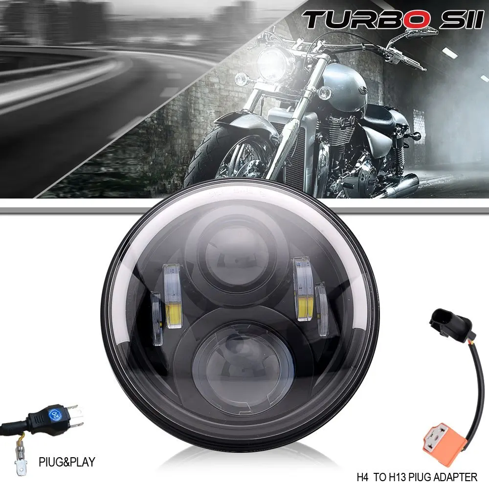 TURBOSII DOT Daymaker Angel Eye 7 дюймов круглый светодиодный фонарь для мотоцикла с DRL янтарным