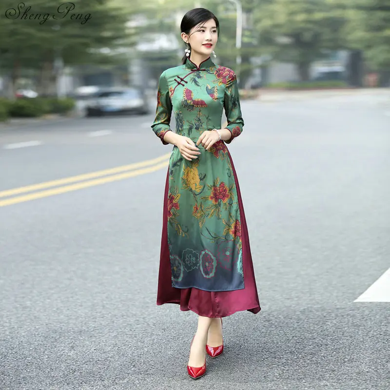 2018 летние азиатская одежда aodai Вьетнам cheongsam более женственное платье для женщин китайское традиционное платье Q299