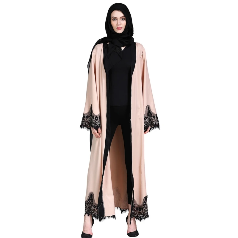 2018 Новый взрослый Повседневное КРУЖЕВНОЙ ХАЛАТ мусульмане турецкий Dubai Fashion Абаи мусульманское платье кружева лоскутное халаты Арабская
